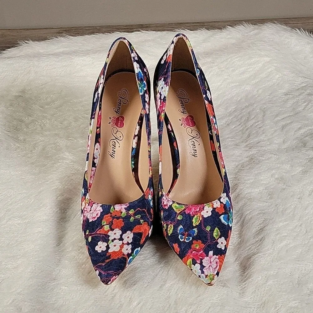 Penny Loves Kenny Blue Floral High Heels Sz 10M